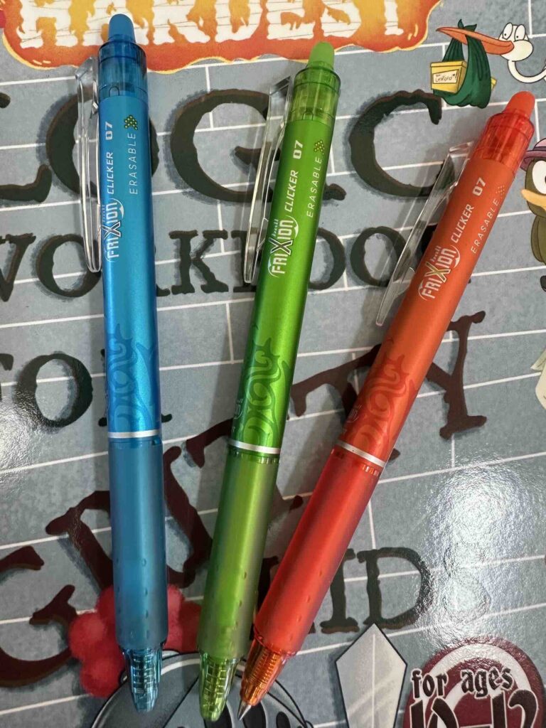 Frixion Clicker Retractable Erasable Gel Pens Fine Point (.7mm) Assorted Colors are the BEST erasable pens