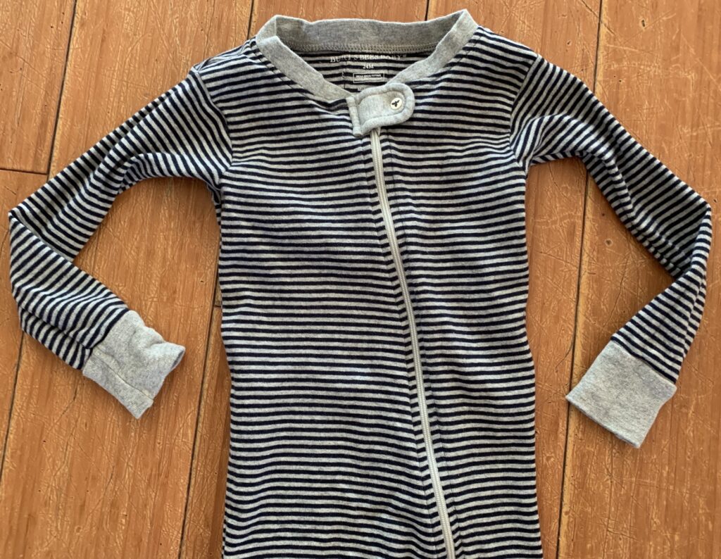 Burt's Bees Skinny Rugby Stripe Navy and Grey Footed Pajamas for Baby