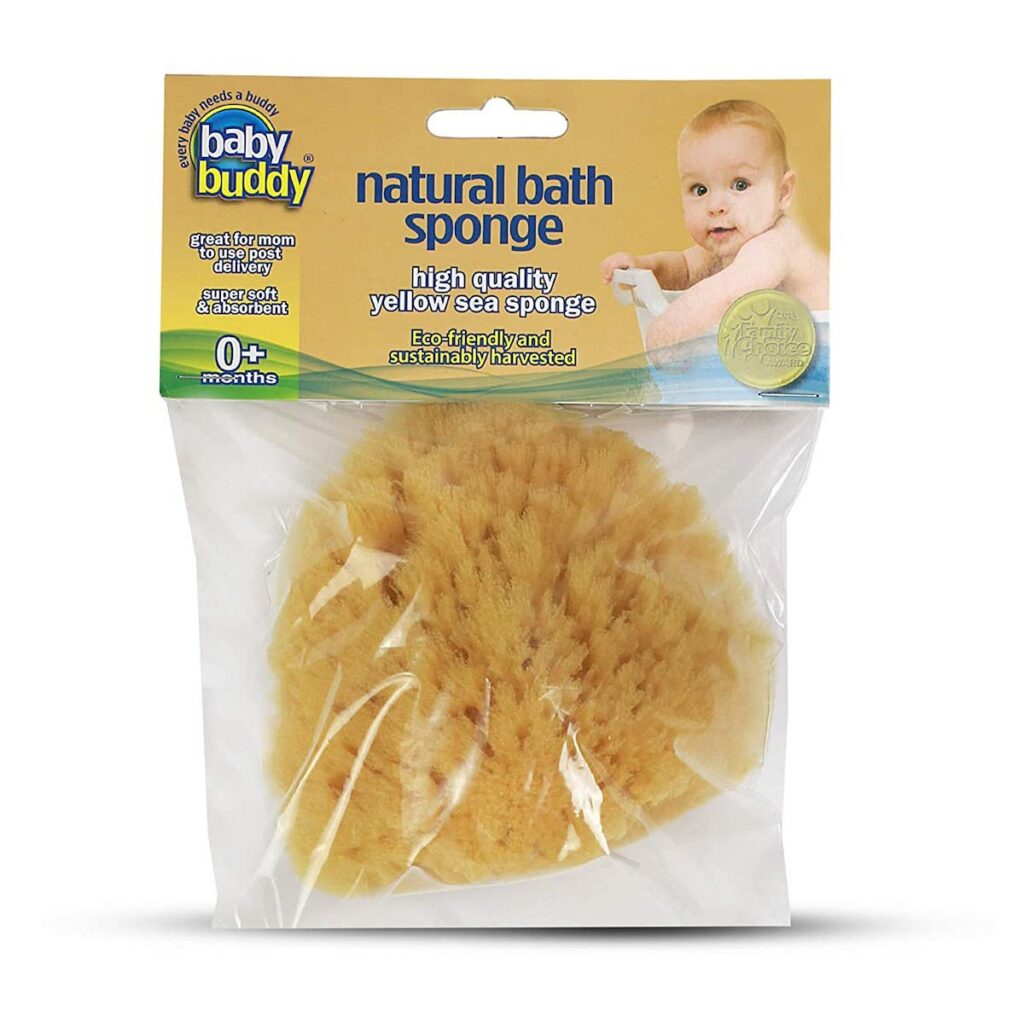 Baby Buddy Baby Bath 4” Soft Yellow Absorbent Natural Sea Sponge on Tender Skin, Biodegradable, Hypoallergenic