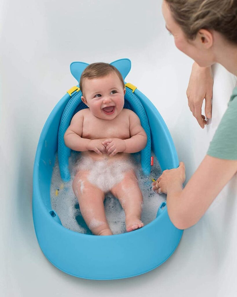 Skip Hop Baby Bath Tub, 3-Stage Smart Sling Tub, Moby, Blue