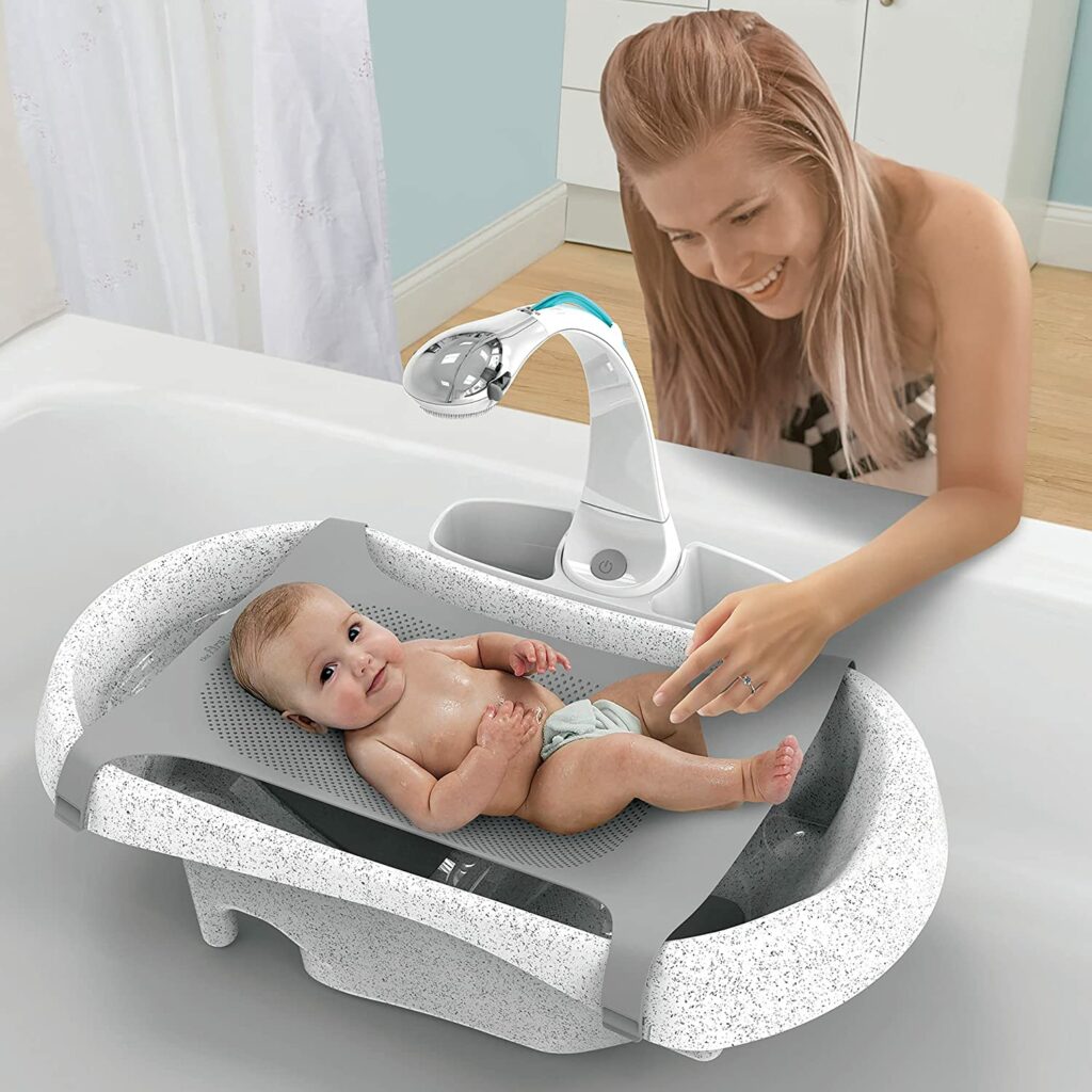 The First Years Rain Shower Baby Spa Baby Bathtub for Newborn to Toddler with Soothing Spray