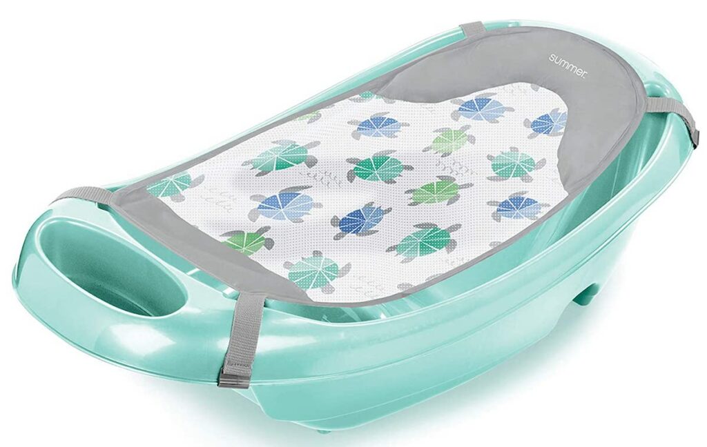 Summer Splish 'n Splash Newborn to Toddler Tub (Aqua) - 3-Stage Tub for Newborns, Infants, and Toddlers - Includes Fabric Newborn Sling, Cushioned Support, Parent Assist Tray, and a Drain Plug