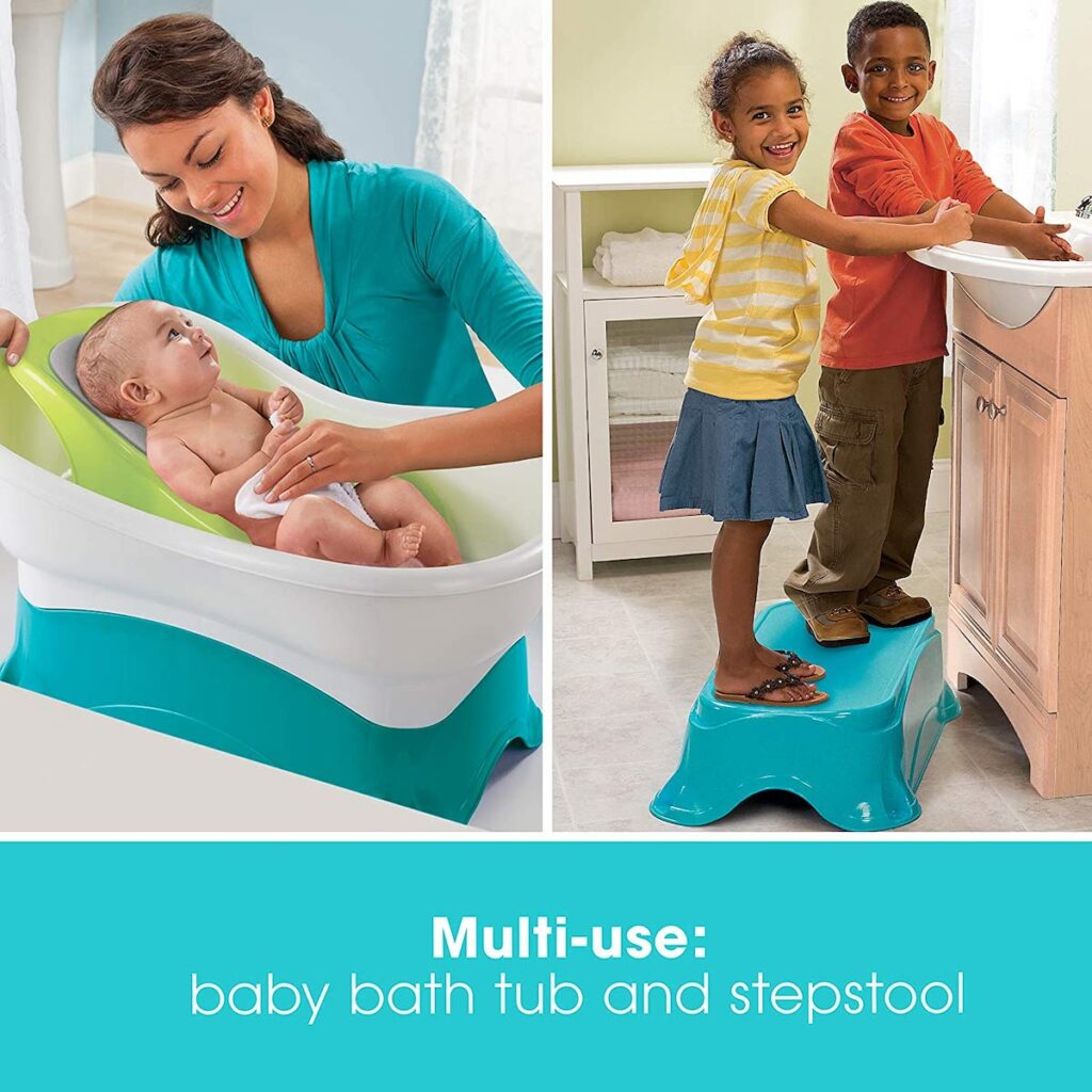 Summer Comfort Height Elevated Bathtub with Newborn Bath Support Include Step Stool
