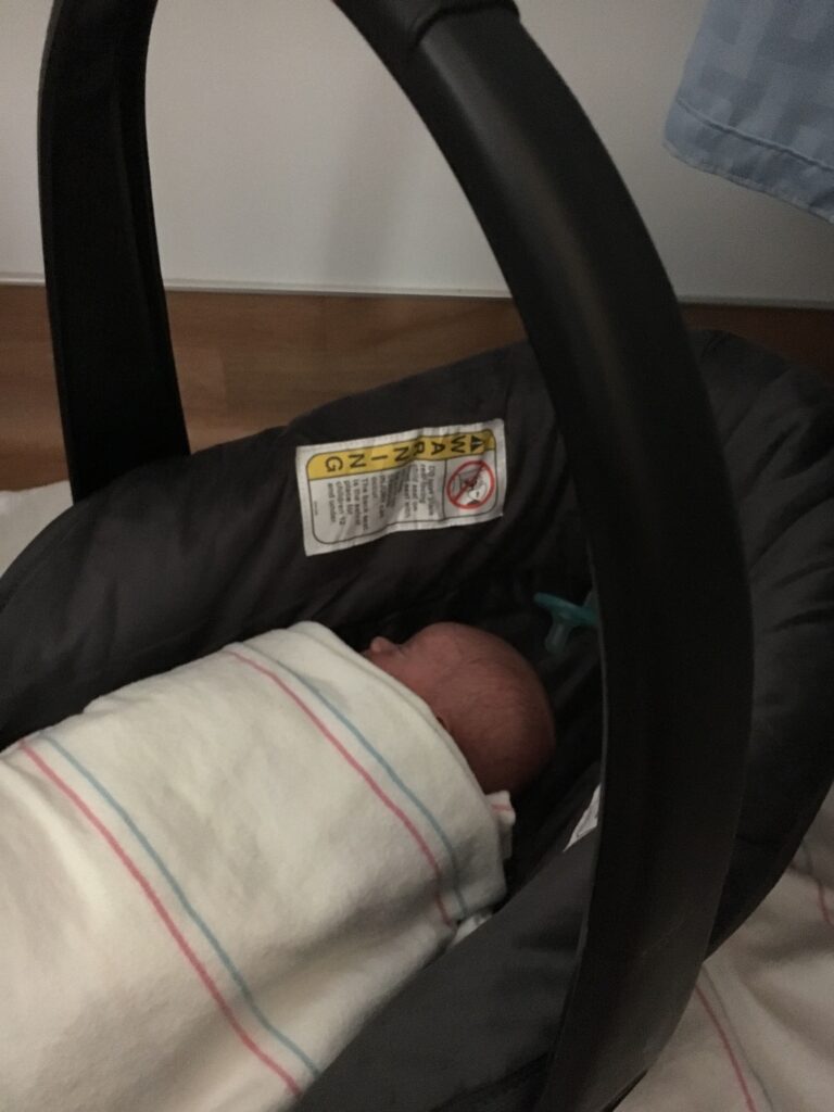 In the middle of the nicu car seat test laying down in a car bed