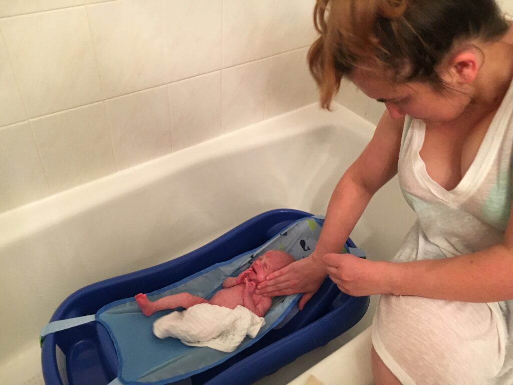 First bath at home from the NICU of a premature 3 week old newborn