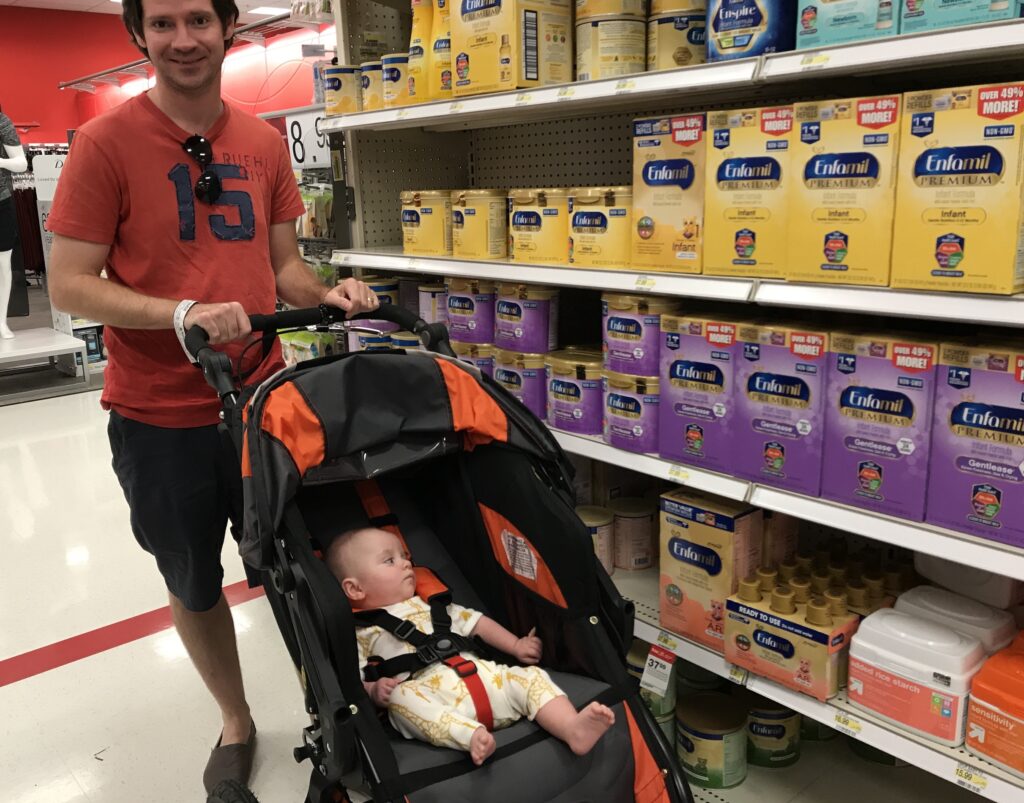 daddy and baby do a late night infant formula run at target