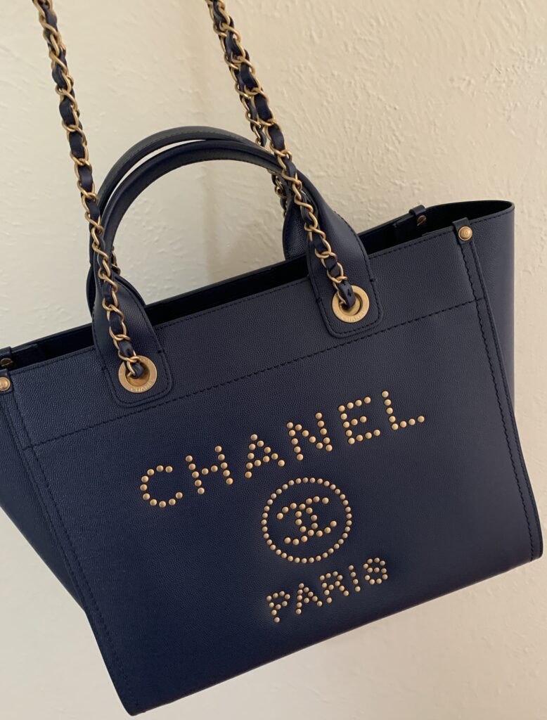 Chanel Studded Caviar Deauville in small navy blue