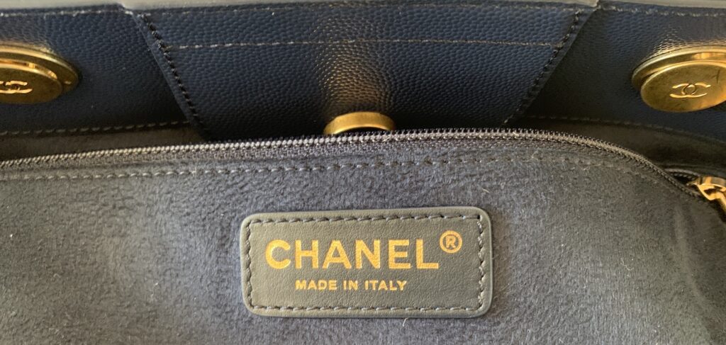 Chanel Deauville Suede Interior Close Up of the Made in Italy Tag