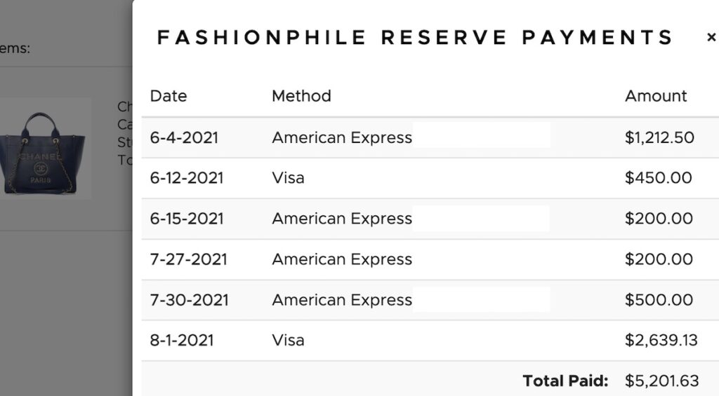 Fashionphile Reserve Layaway Program Payment Schedule