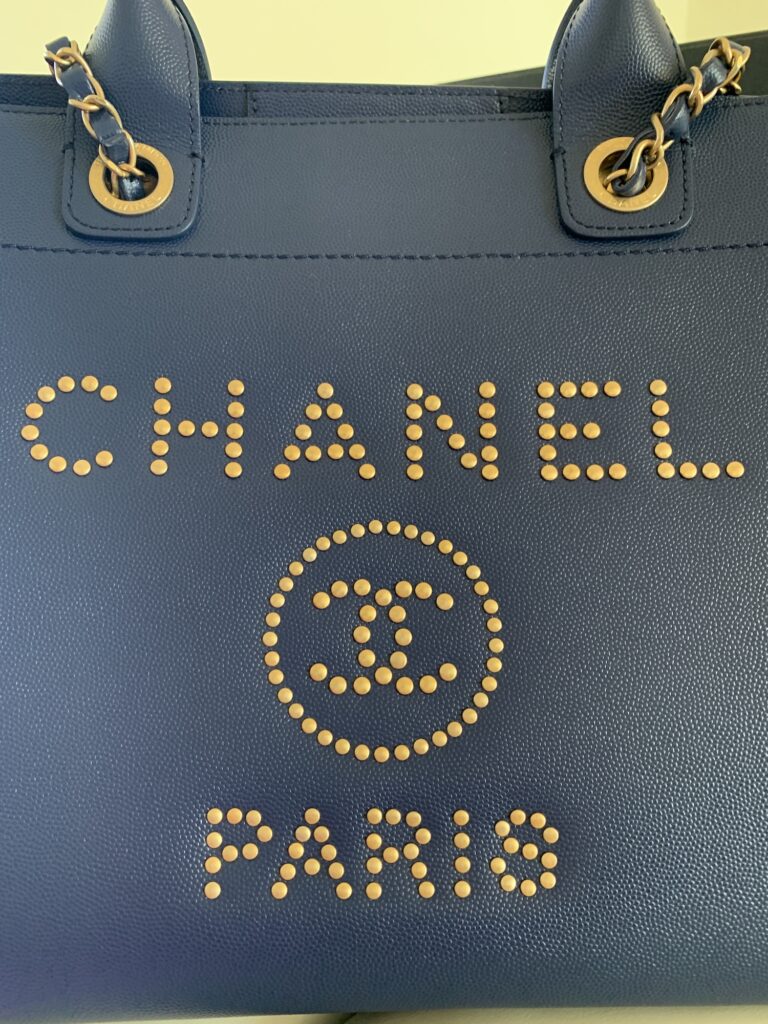 Chanel Studded Caviar Leather Small Tote Bag in Navy