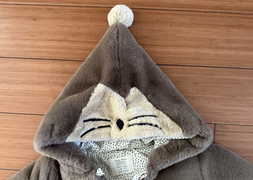Zara Kids Faux Fur Coat with Playful Kitty Cat Hood