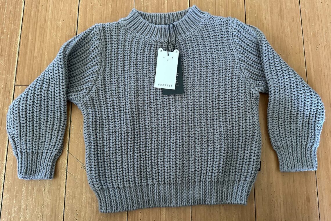 Huxbaby Chunky Knit Sweater Jumper Grey Kids Size 5