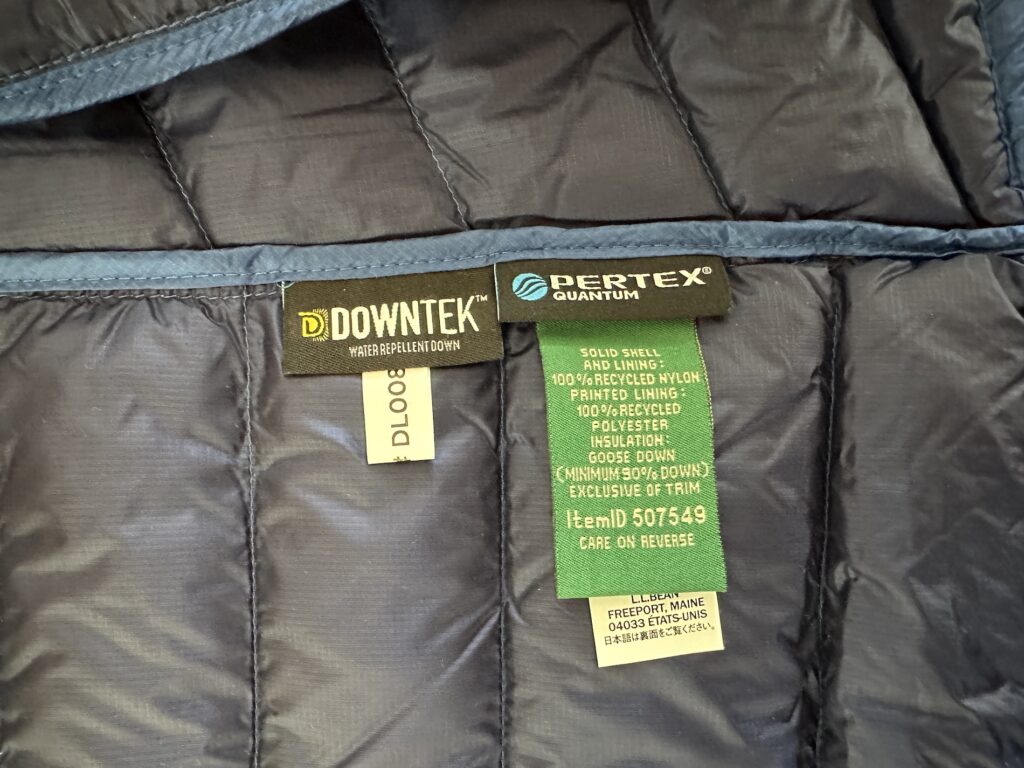 L.L. Bean uses DownTEK a hightech down that dries faster and is produced humanely and tracked from goose to end product. Water repellent down is amazing at keeping you warm, repelling water and drying ultra fast. This puffer jacket is lightweight but keeps you warm and it comes in petite sizes