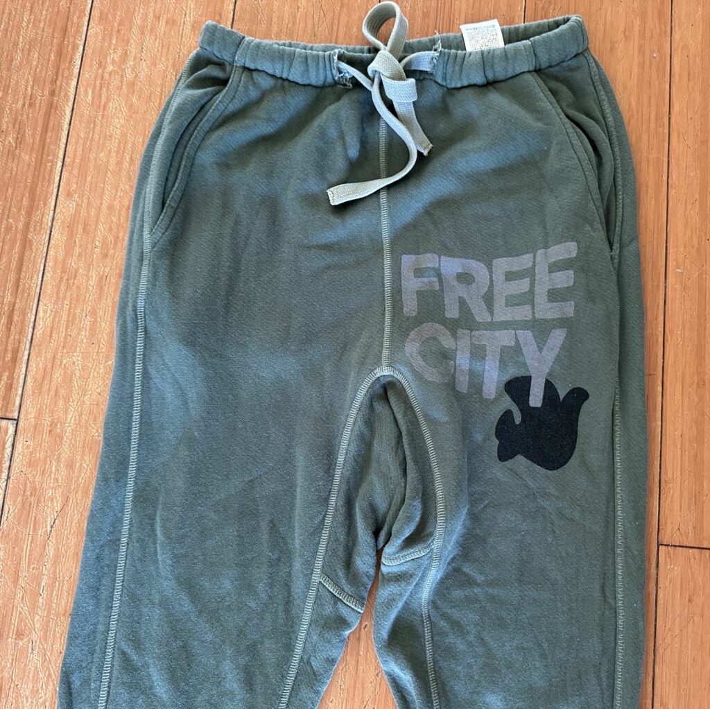 Free City Dove Logo on the Leg Drop Crotch Luxury Joggers Sweats Sweatpants Lounge Pant made in the USA Super Fluffy Lux Pocket