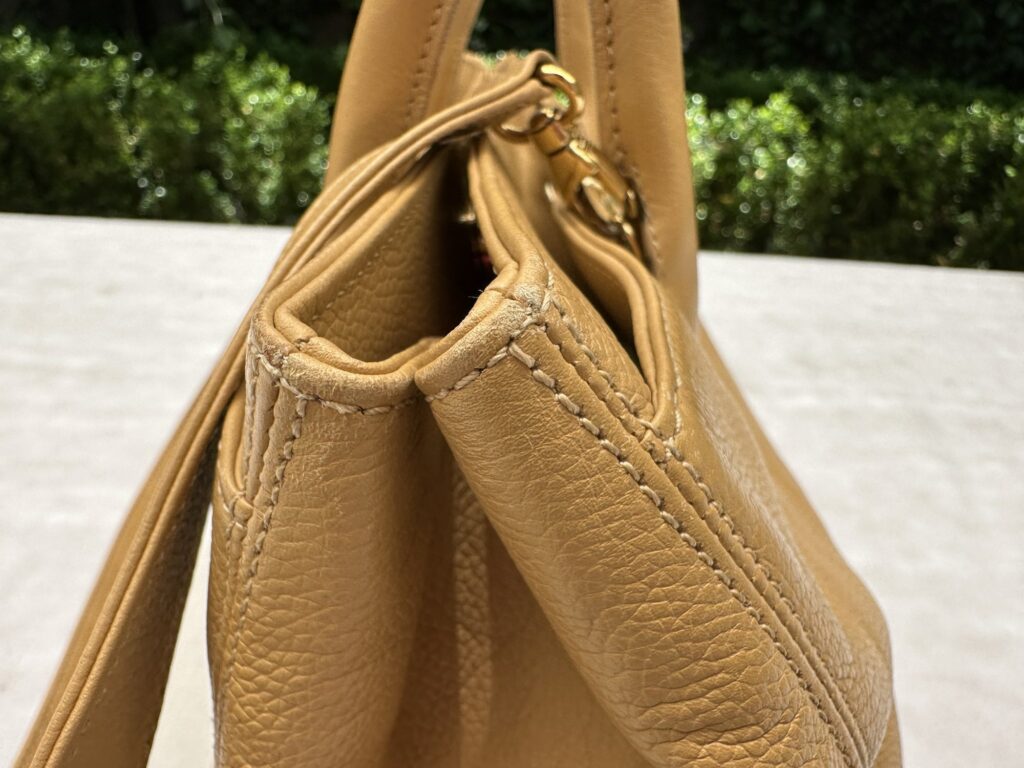 Vintage Chanel Executive Cerf Medium Tote Closeup Photo of Stitching and Corner Wear Around The Opening - Still Beautiful after Almost 20 years!