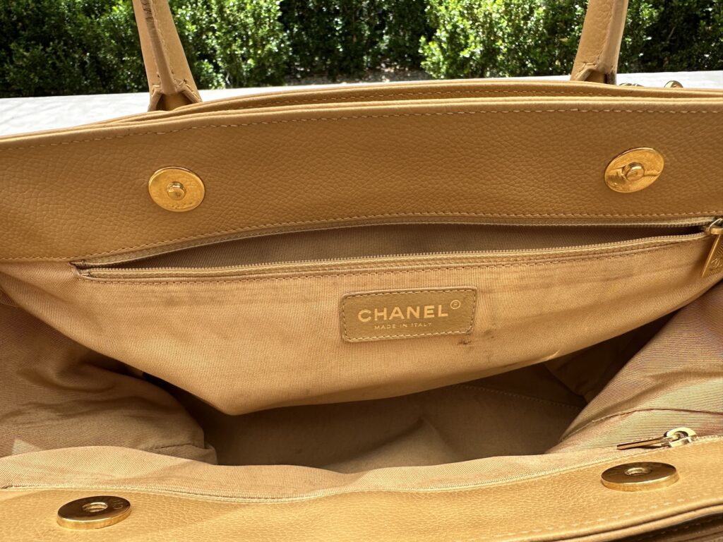 Chanel Vintage Beige Caviar CC Logo Tote Bag with 24k Gold