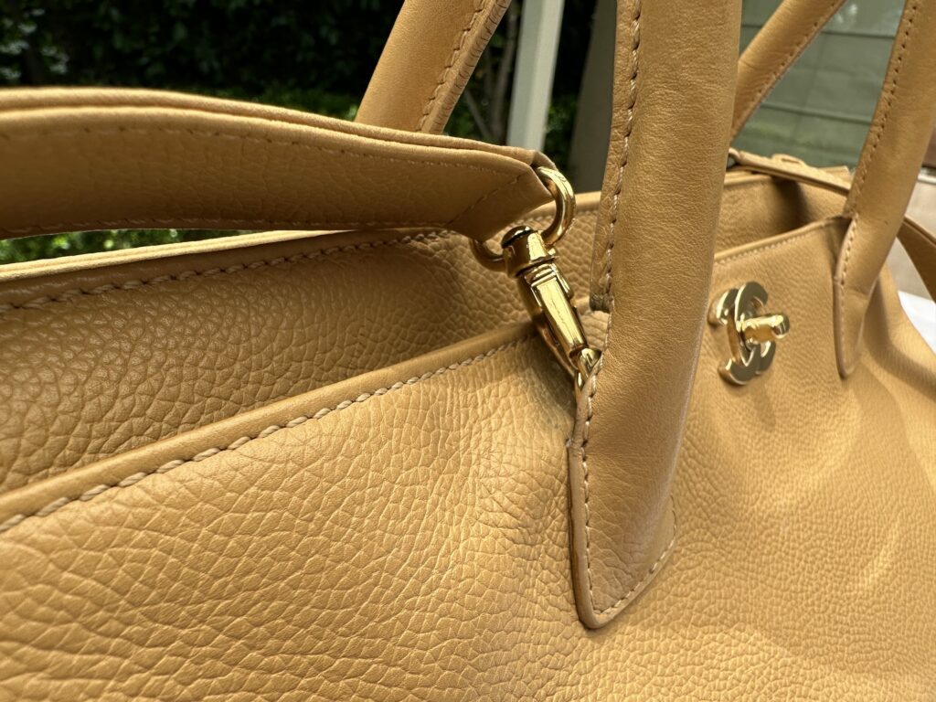 Vintage Chanel Cerf Tote in Pebbled Deerskin Original Design by Karl Lagerfeld Gold-Tone Hardware Against a Neutral Natural Colored Leather is just Stunning