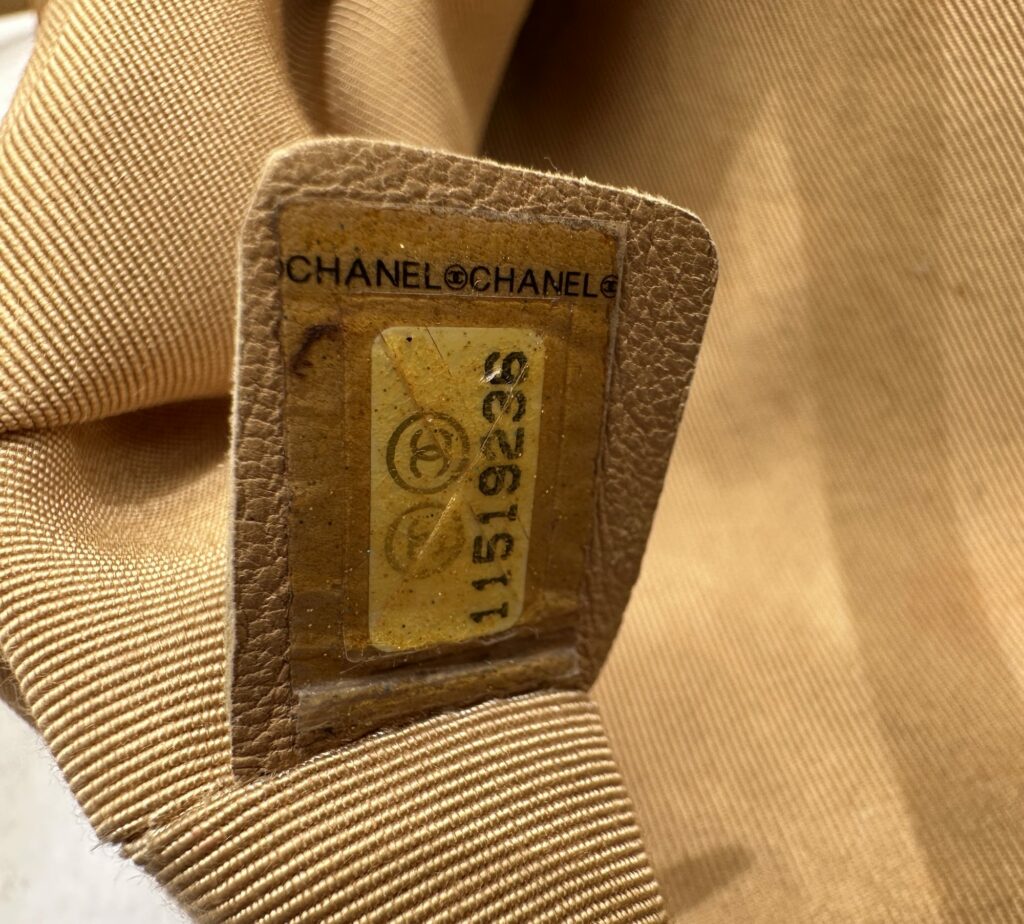 Close up of a Vintage Chanel Cerf Tote Serial Number beginning with 11 11xx Serial