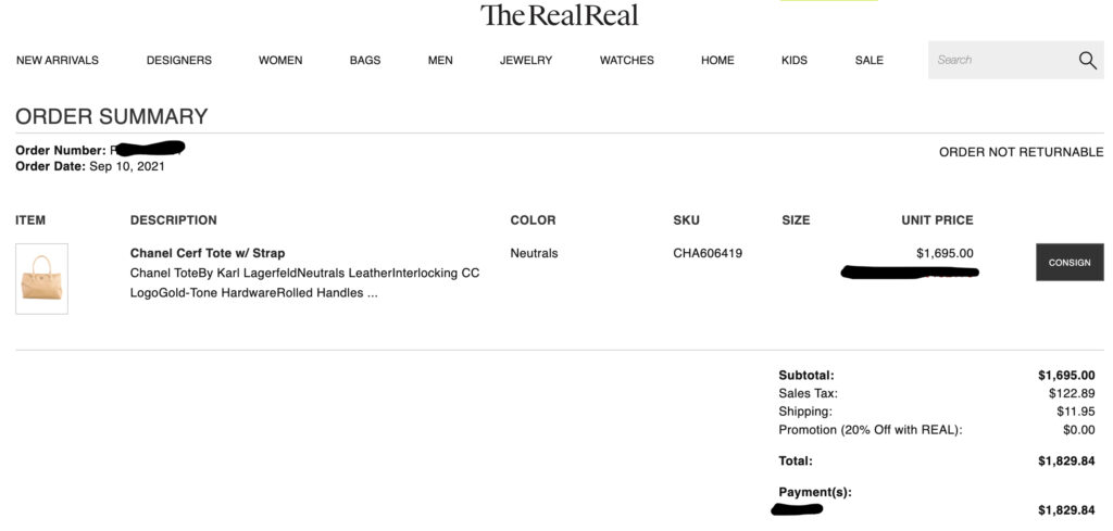 A real invoice for a vintage Chanel Cerf Tote with Strap from The Real Real - Transparency What you can expect to pay for an authentic vintage Chanel Bag