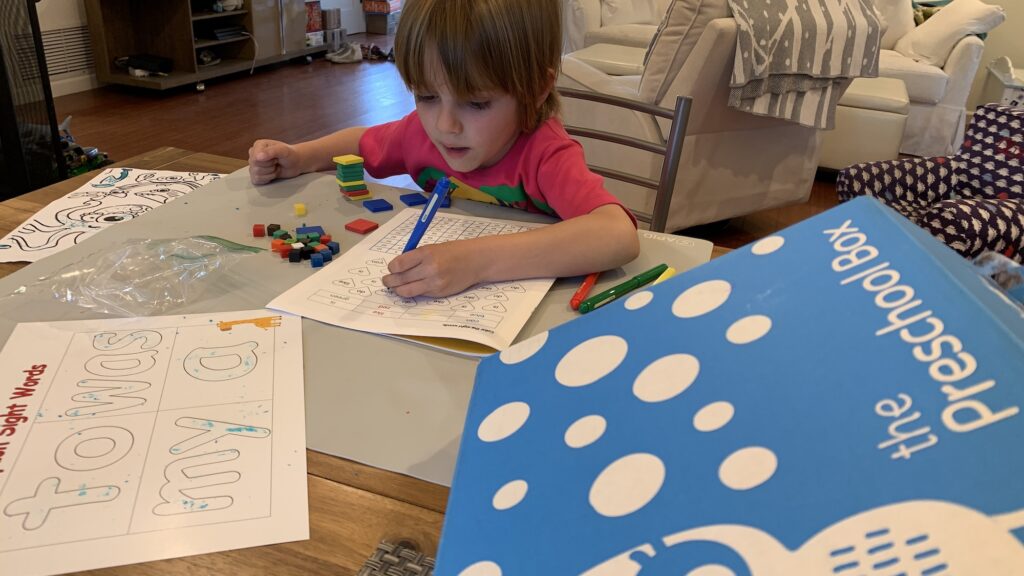 Best things to keep your child busy while you work from home / work remotely from your home office are subscription boxes the Preschool Box is exceptional for kids from 3 years old to 5 years old