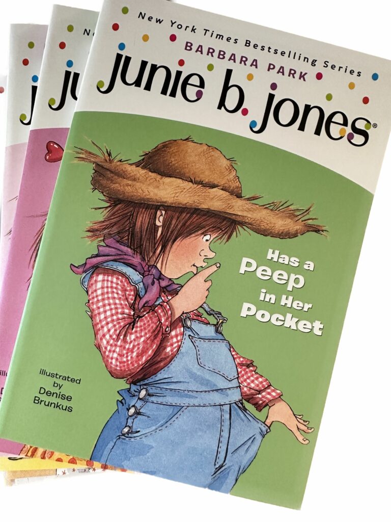 Junie B. Jones Book Number #15 is titled Has a Peep in Her Pocket Beautifully illustrated by Denise Brunkus