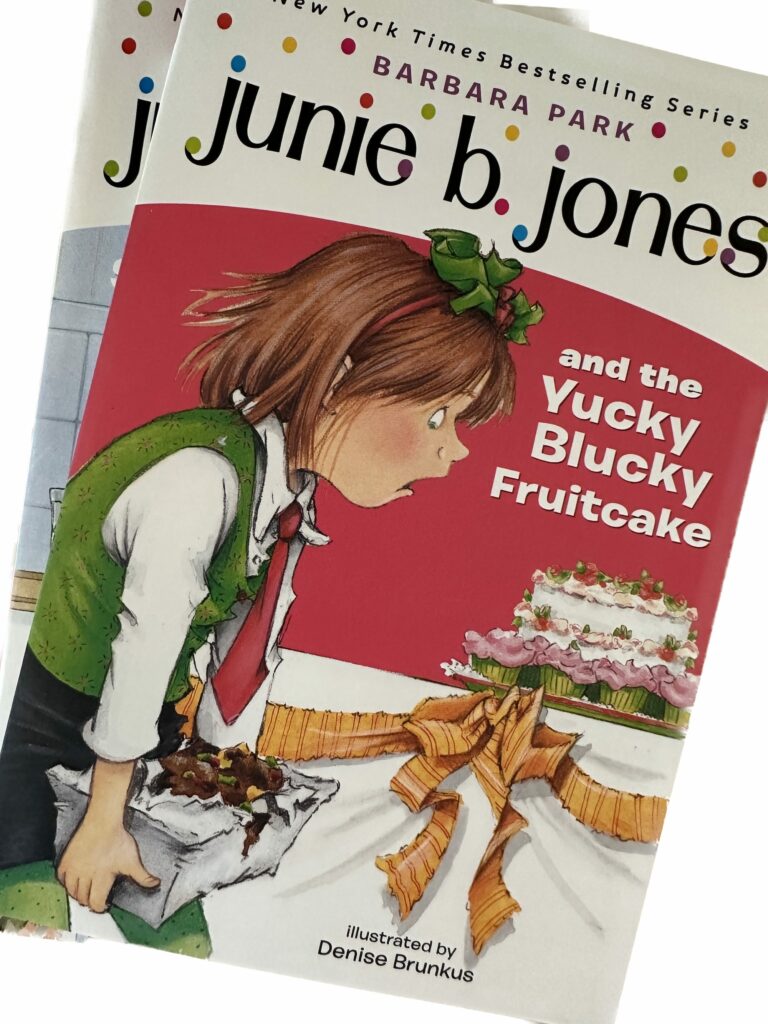 Junie B. Jones Book Number 5 in the Kindergarten Year Complete Box set Collection is entitled Junie B. Jones and the Yucky Blucky Fruitcake YUCK