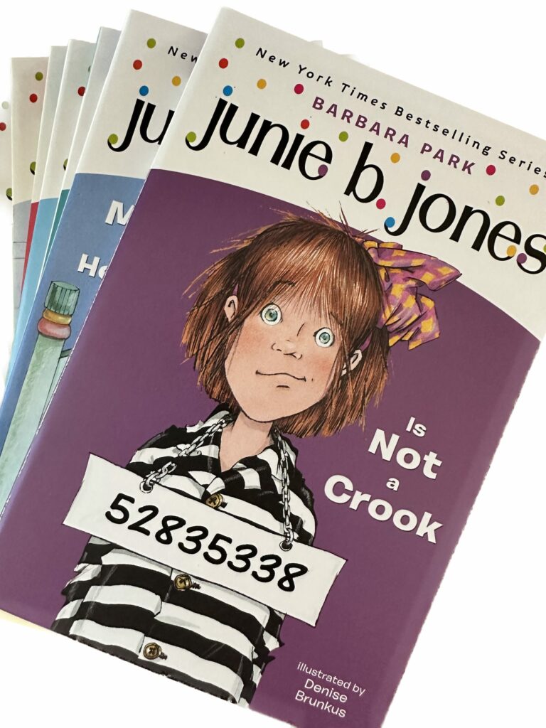 The 17 book collection of Junie B. Jones books from her Kindergarten years includes book number # 9 "Junie B. Jones is Not a Crook" Funny, thoughtful story with great illustrations by Denise Brunkus
