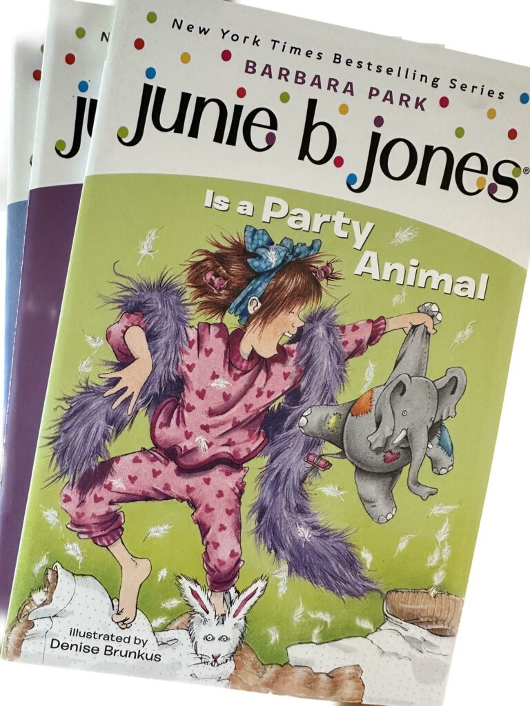 Junie B. Jones Book Number # 10 Title is Junie B. Jones is a Party Animal by Barbara Park in this book Junie B. goes to a slumber party