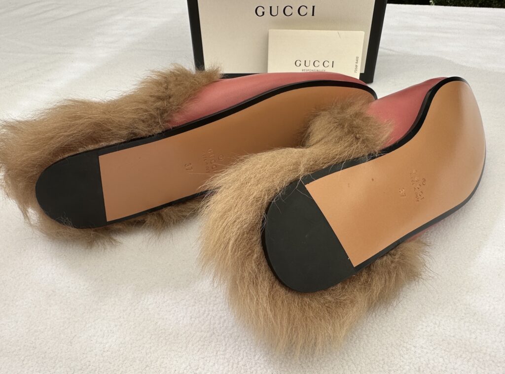 GUCCI Princetown Furry Sherpa Lined Slipper Mules Slides in Light Mauve Pale Pink size 37 Full Review with a TON of Photos