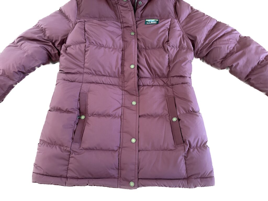 L.L. Bean Petites Women's Mountain Classic Down Parka in Burgundy Flare Shape with Smaller Waist Form Fitting and Flattering Winter Coat