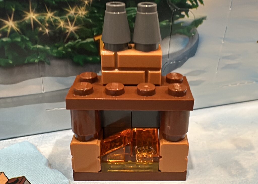 Day 10 LEGO City Advent Calendar with Desirable Transparent Translucent Pieces Fireplace with chimney bricks and fake fire amazing Christmas gift