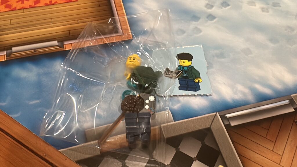 Day 11 LEGO City Advent Calendar Build in a Plastic Bag with the Instructions flap / door of the gamer lego guy