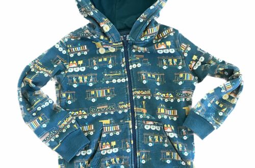 Piccolina Kids Train Transportation Print Zip Front Hoodie in Green size 6