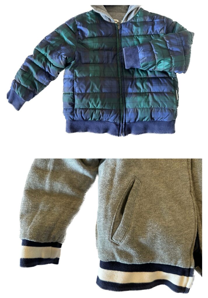 The GAP x Sarah Jessica Parker FULLY Reversible Kids Winter Coat Puffer and Letterman Jacket Options. Even the Banding at the wrist and waist are fully reversible and different on each side.