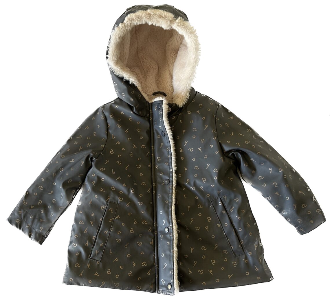 Zara Faux Fur Furry Rubberized Raincoat with Alphabet Letters for Toddlers size 4t 5t