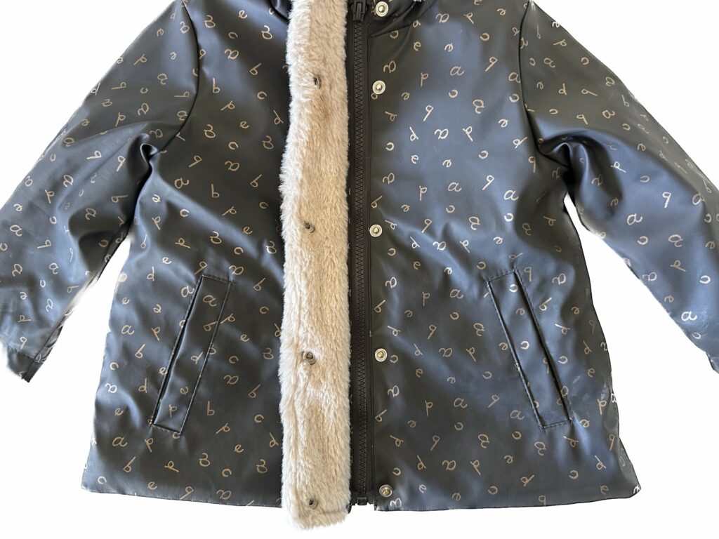 Zara Baby Rubberized Alphabet with Fur Lining Warm Rain Coat for Colder Weather