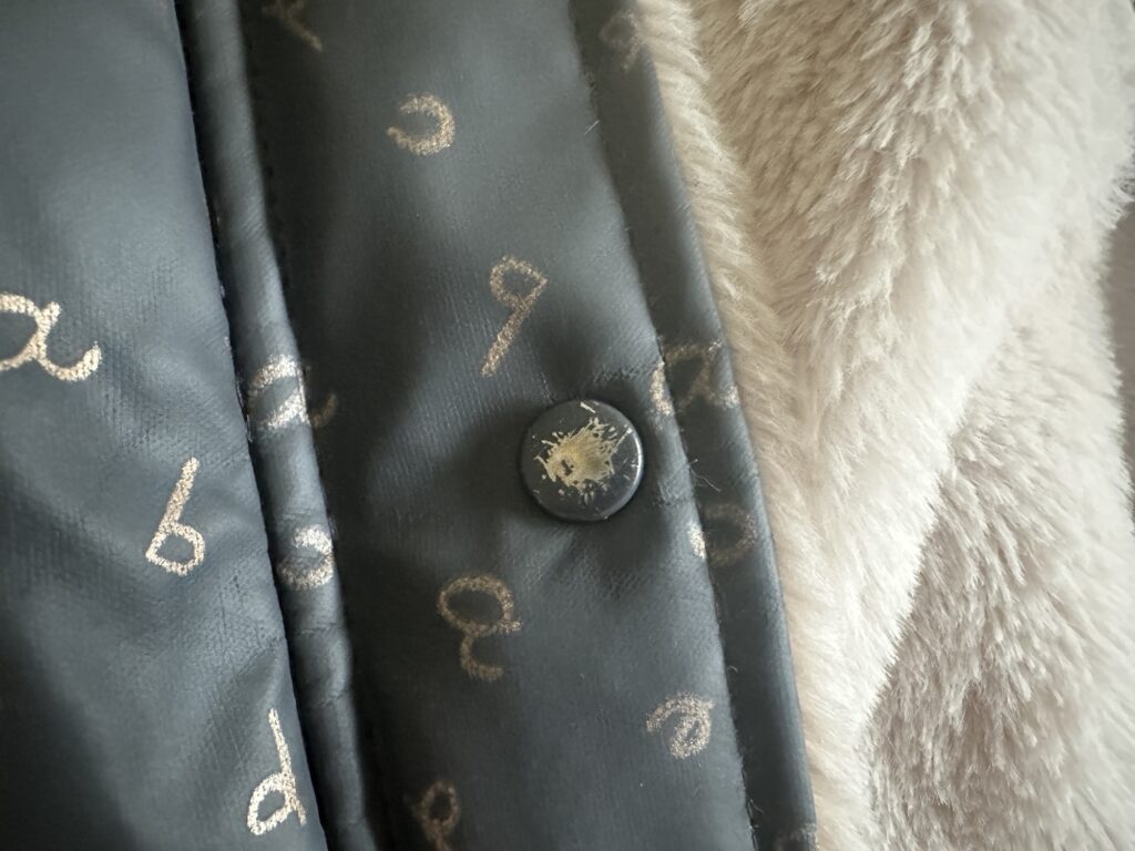 Zara Rubberized Toddler Rain Jacket with Faux Fur Lining and Alphabet Print Damaged Scratches / Chipping on Snap Closure Buttons