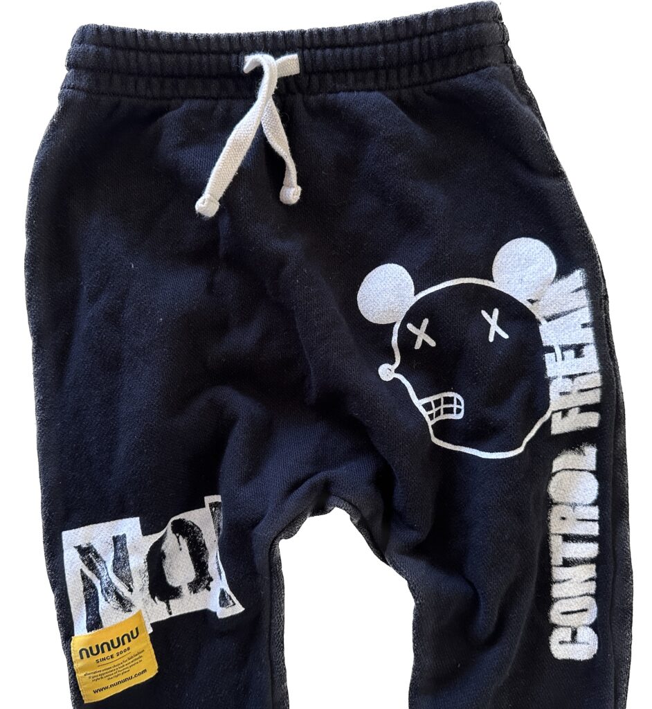 Nununu NO! Yellow tab and Mickey Mouse Like Logo on loose pants for kids