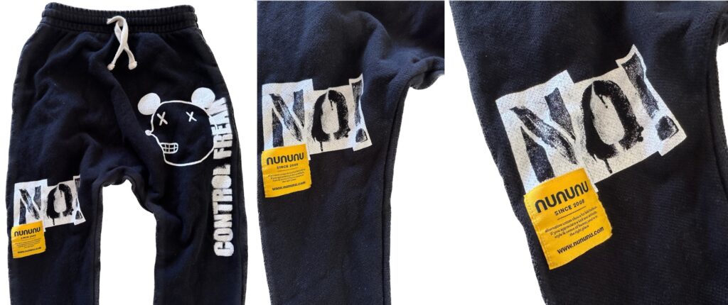 Nununu Kids NO! Graphic with Yellow Patch on the Mousy Control Freak Baggy Sweat Pants