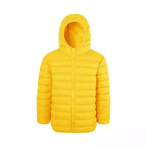 SNOW DREAMS Boys Girls Puffer Jacket Winter Coats Hooded Lightweight Warm Quilted Outerwear Yellow Size 14-16