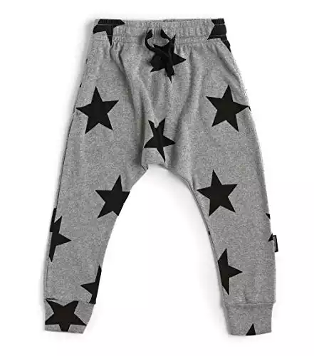 NUNUNU Light Baggy Pants in Grey with Star Print