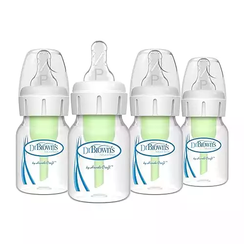 Dr. Brown's Anti-Colic Options+ Narrow Baby Bottles, 0m+ Preemie Nipple - Bottle to Reduce Colic, 4 Pack, 2 oz/60ml, Preemie Flow