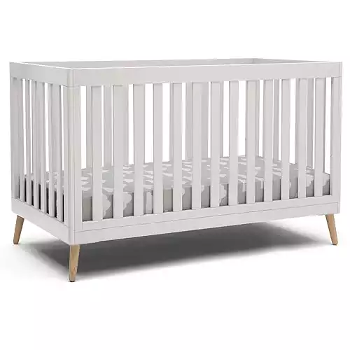 Essex 4-in-1 Convertible Baby Crib, Bianca White with Natural Legs Crib Bianca White