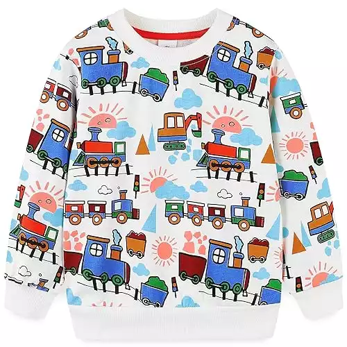 Bumeex Baby Toddler Boy's Cotton Crewneck Long Sleeve Sweatshirt 1-7T 5T Trains