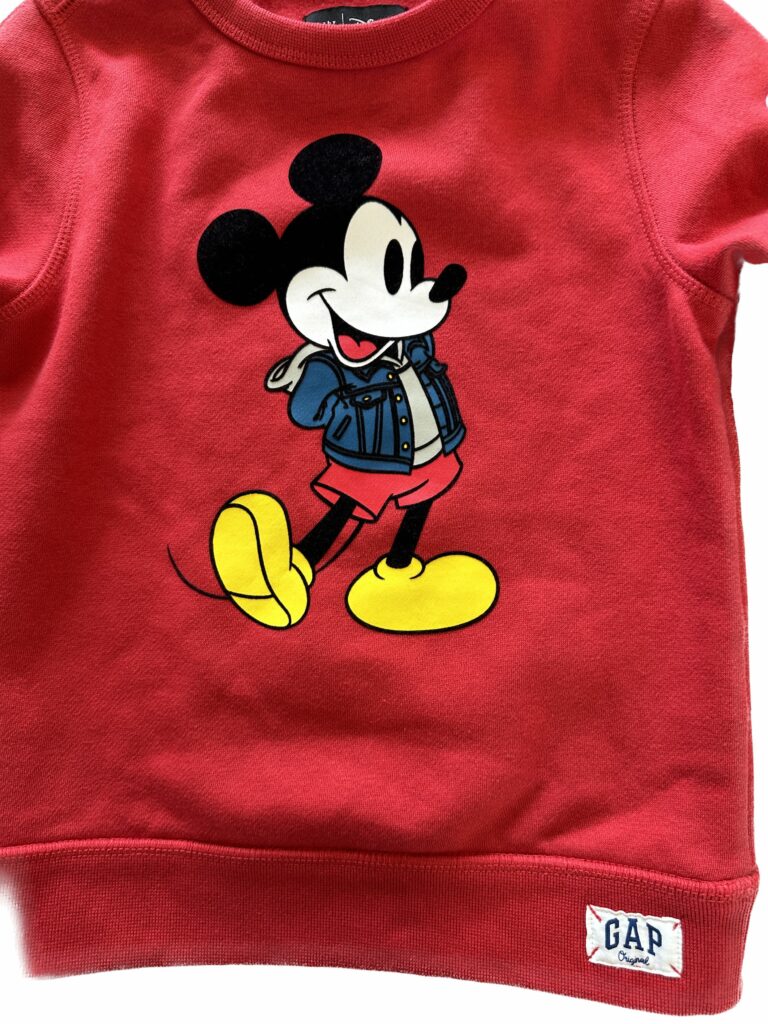 Baby GAP Vibrant Mickey Mouse Graphic with Mickey wearing a Denim Jean Jacket is so cute
