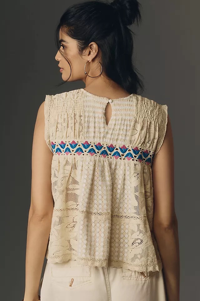 Anthropologie Let Me Be Sleeveless Embroidered Babydoll Blouse For Sale