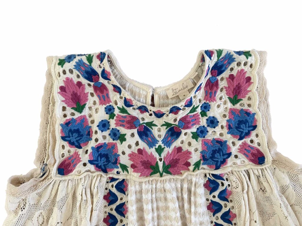 Let me by from Anthropologie Cotton Thick Lace with Blue Pink Green Embroidery Embroidered Flowers baby doll tank