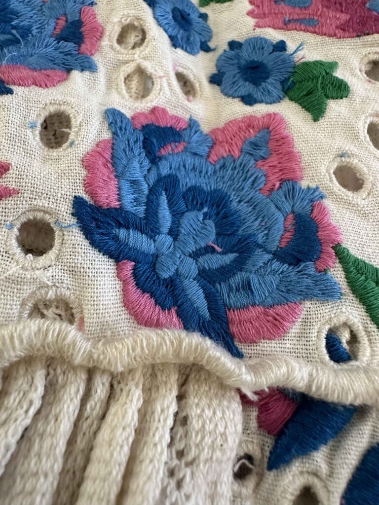 close up on embroidery details