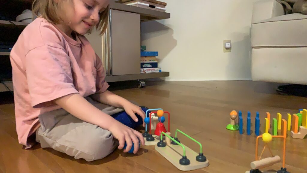 Introducing Toddlers to Toppling Dominoes a Great Birthday Gift for Little Boys and Girls 3 or 4 Years Old